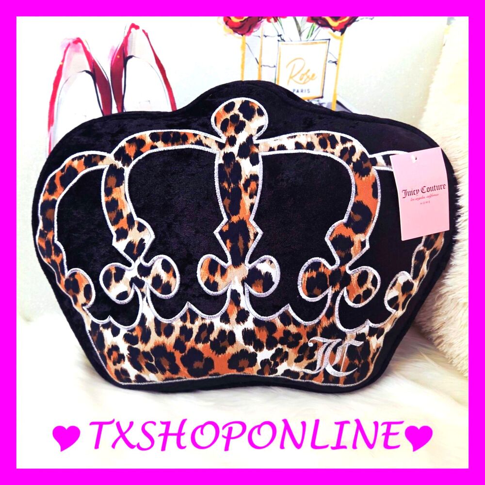💗🌙Juicy Couture Crown Decorative Pillow Black Leopard Animal Print🌙💗